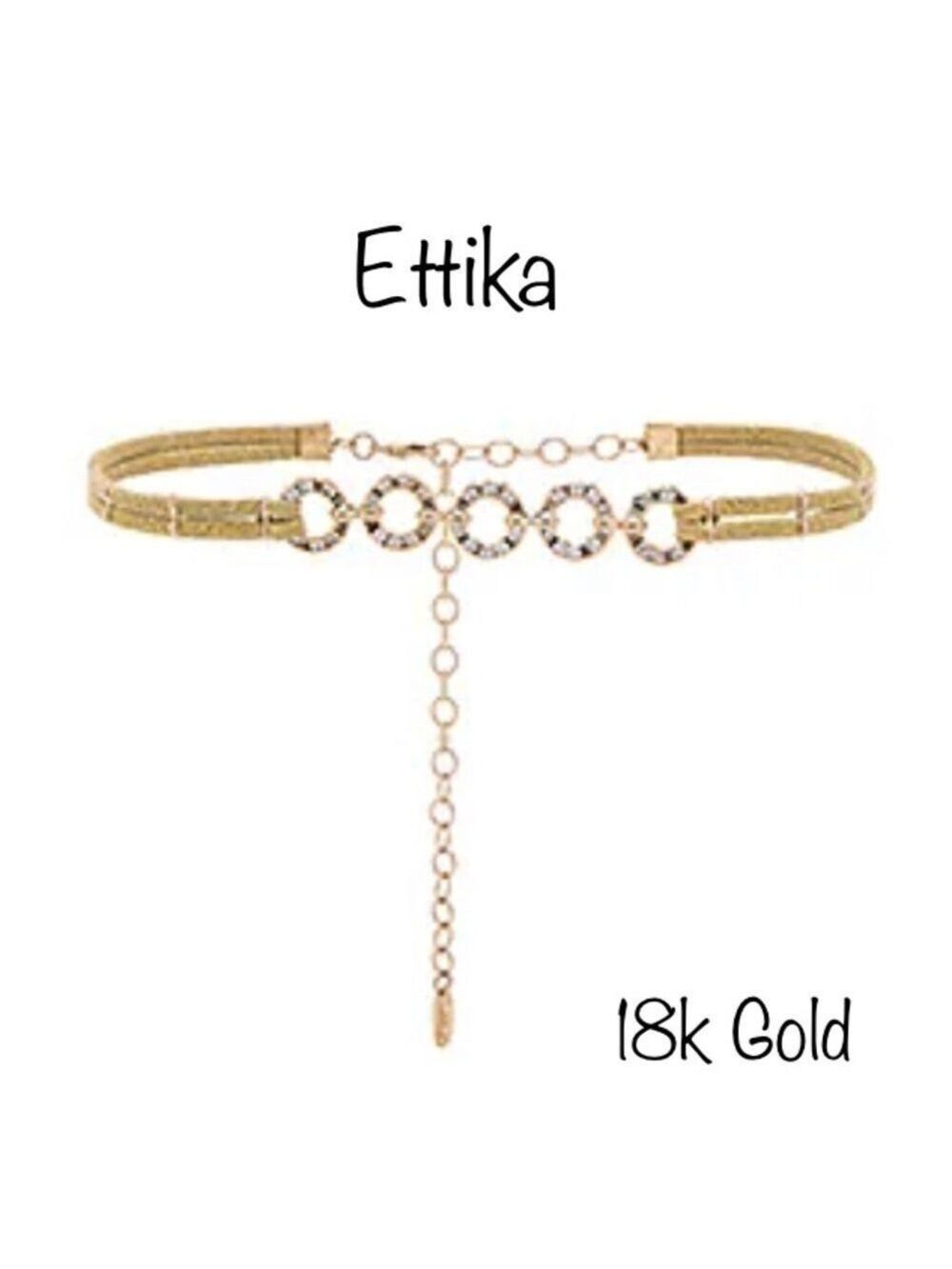 NEW Ettika 18k Gold & Crystals Y2K Style Choker w/ chic leather suede Strap NWT